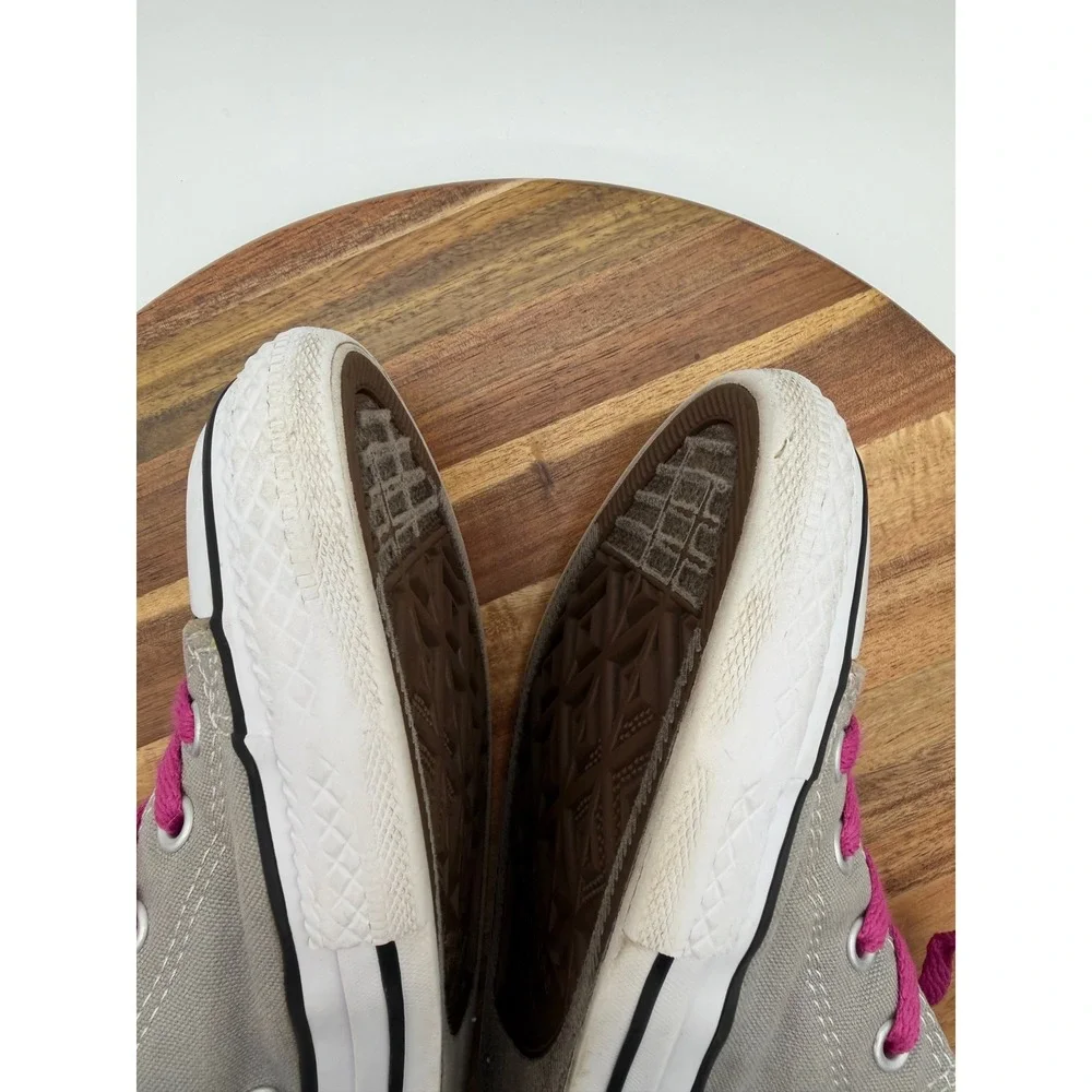 Converse All Star Low Top Junior Size 5 Sneakers Grey Cream Pink Laces 0515